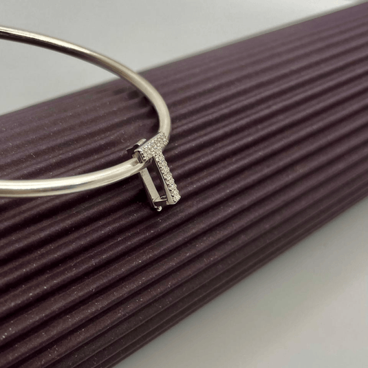 Pingente Letra T Cravejado Com Encaixe Prata 925