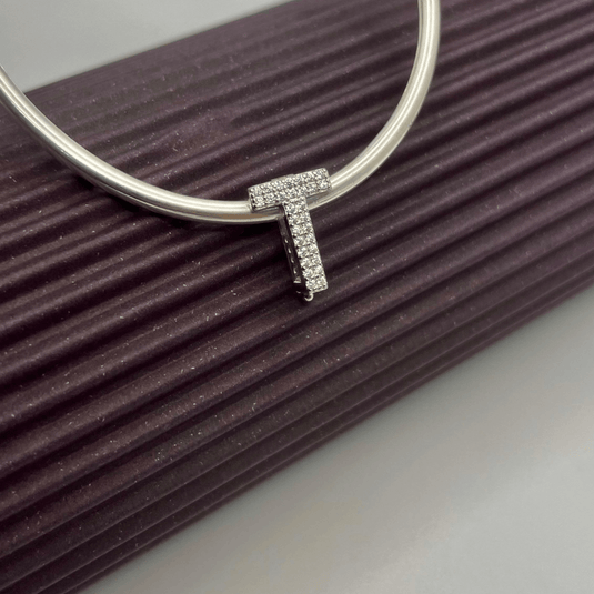 Pingente Letra T Cravejado Com Encaixe Prata 925