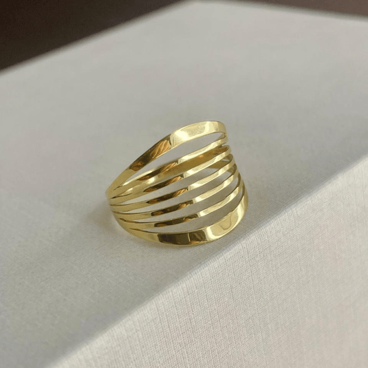 Anel Largo Fios Transpassados em Ouro 18k
