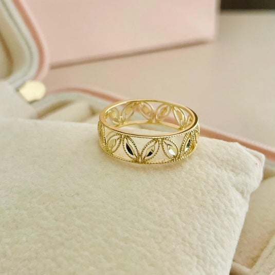 Anel 2 Fios Folhas – Ouro 18K