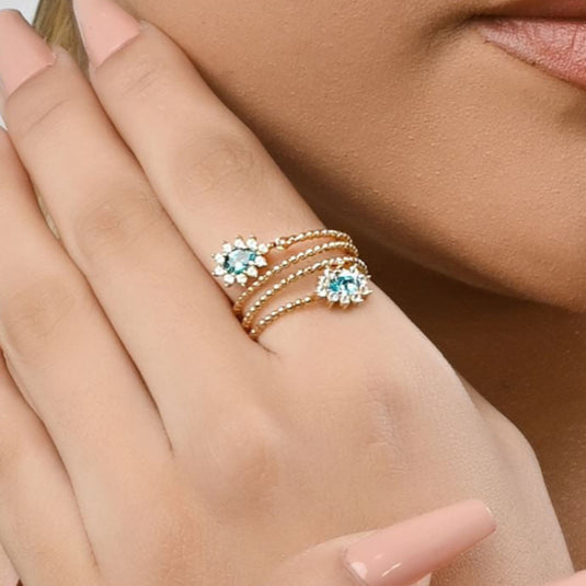 Anel 3 Fios Bolinhas Topázio Ouro 18k