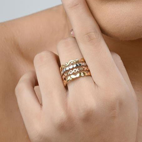 Anel 4 Fios Coração Tricolor Ouro 18k