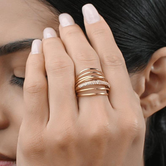 Anel 7 Fios 1 Aro Cravejado Pedra Branca Ouro 18k