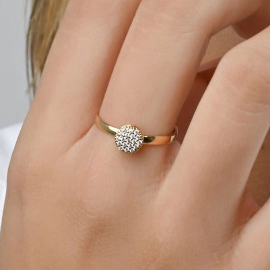 Anel Chuveirinho Redondo com Micro Zircônias Ouro 18k