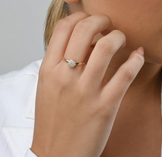 Anel Chuveirinho Redondo com Micro Zircônias Ouro 18k