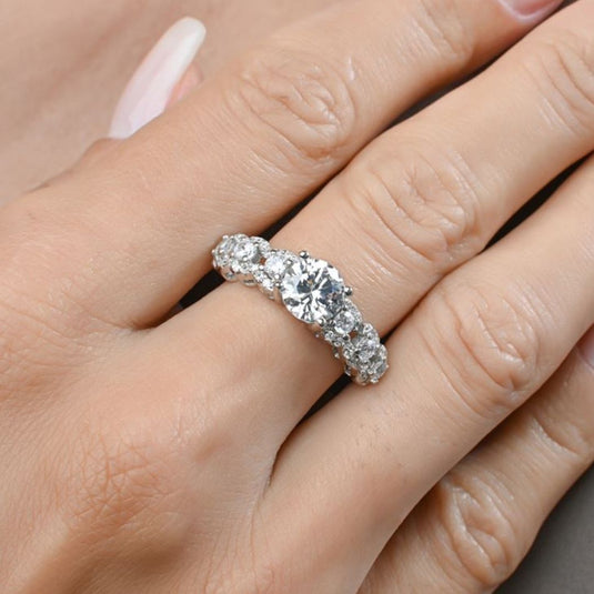 Anel Chuveiro Pedras Zircônia Prata 925