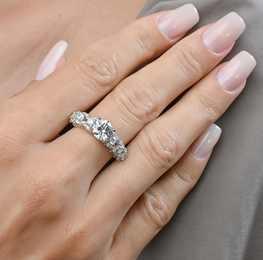 Anel Chuveiro Pedras Zircônia Prata 925