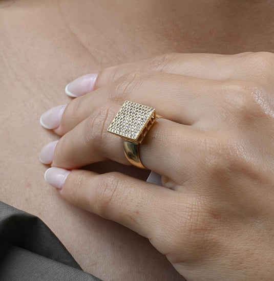 Anel Chuveiro Quadrado Ouro 18k