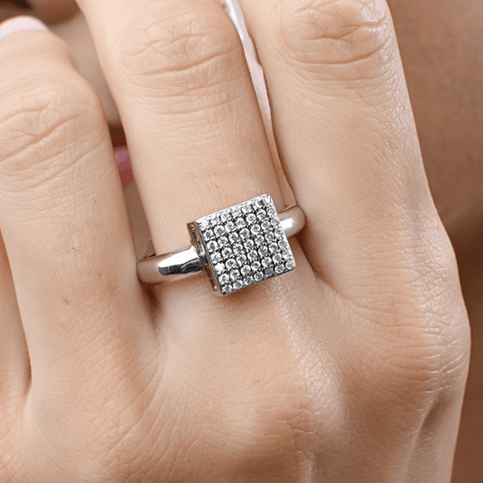 Anel Chuveiro Quadrado Zircônia Prata 925