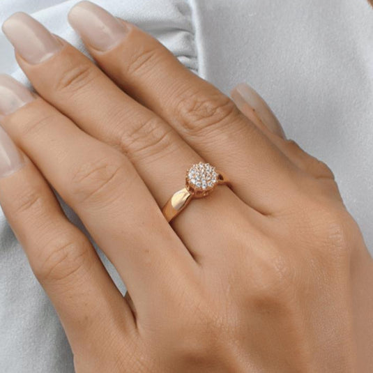 Anel Chuveiro Redondo Pedras Ouro 18k