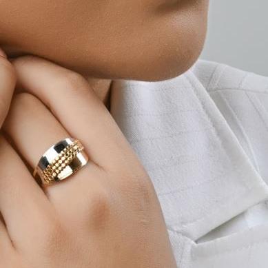 Anel Duplo Chapa Lisa Com Bolinhas em Ouro 18k