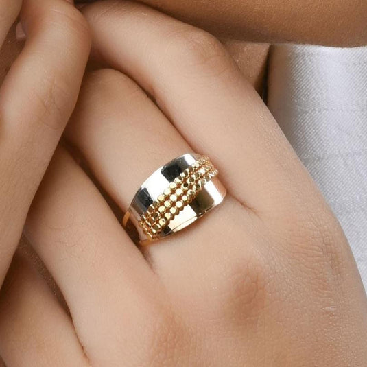 Anel Duplo Chapa Lisa Diamantada - Ouro 18k