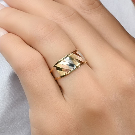 Anel Duplo Chapa Lisa Diamantada - Ouro 18k