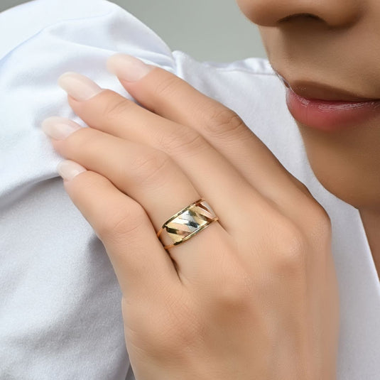 Anel Duplo Chapa Lisa Diamantada - Ouro 18k