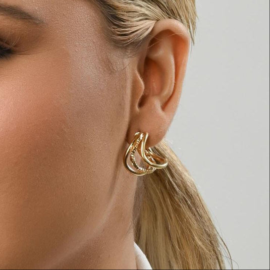 Argola tripla Torcida Lisa e Trabalhada Ouro 18k