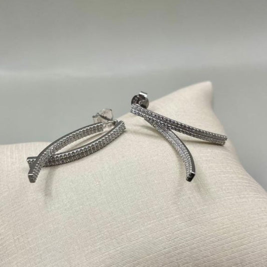 Brinco 2 Fios Cravejado com Zircônia em Prata 925