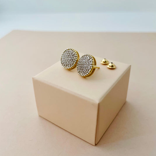 Brinco Chuveiro Redondo com Pedras Sintéticas - Ouro 18k