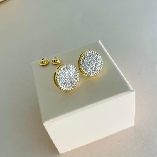 Brinco Chuveiro Redondo com Pedras Sintéticas - Ouro 18k