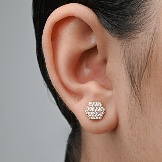 Brinco Chuveiro Sextavado Galeria - Ouro 18k