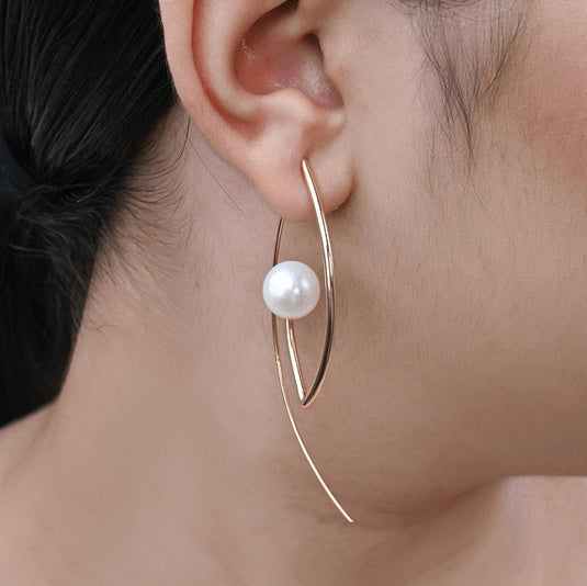 Brinco Fio Losango Aberto Pérola Ouro 18k