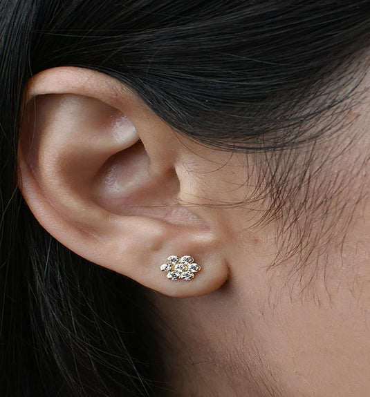 Brinco Florzinha Zircônia Branca - Ouro 18k