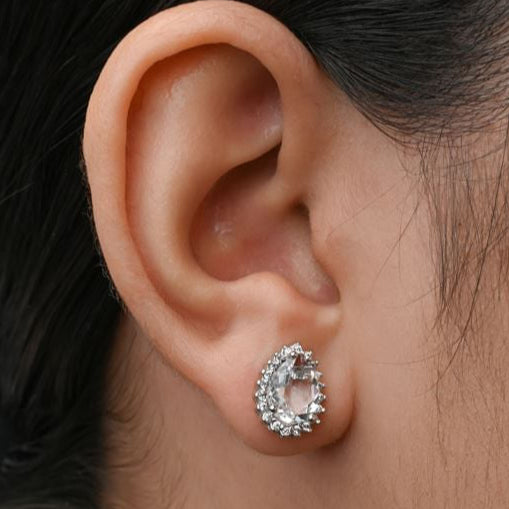 Brinco Gota com Pedra Branca - Prata 925