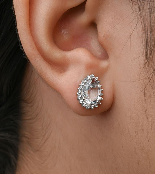 Brinco Gota com Pedra Branca - Prata 925