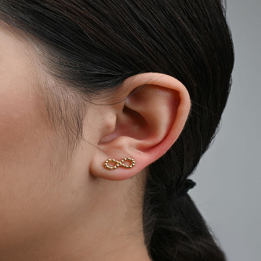 Brinco Infinito Fio Bolinhas - Ouro 18k