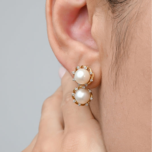 Brinco Pérola 2 em 1 Brilhante Ouro 18k