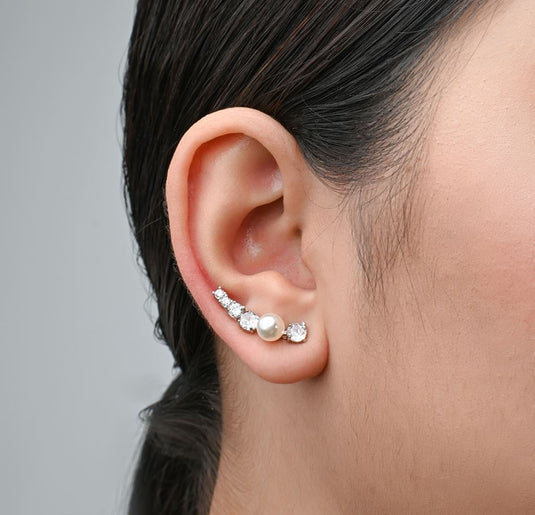 Brinco Pérola Ear Cuff em Prata 925