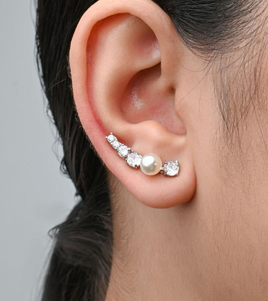 Brinco Pérola Ear Cuff em Prata 925