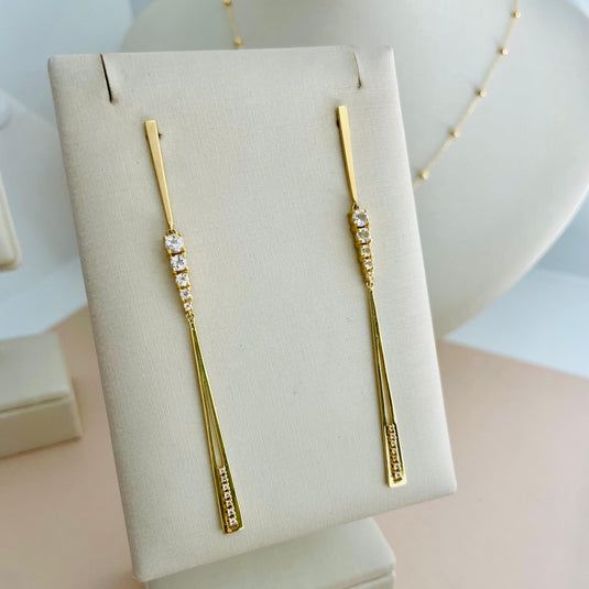 Brinco Pêndulo Ponta Dupla em Ouro 18k