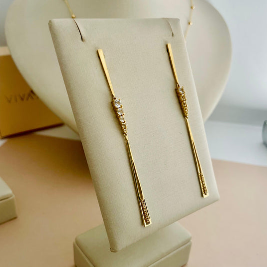 Brinco Pêndulo Ponta Dupla em Ouro 18k