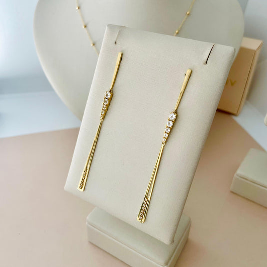 Brinco Pêndulo Ponta Dupla em Ouro 18k