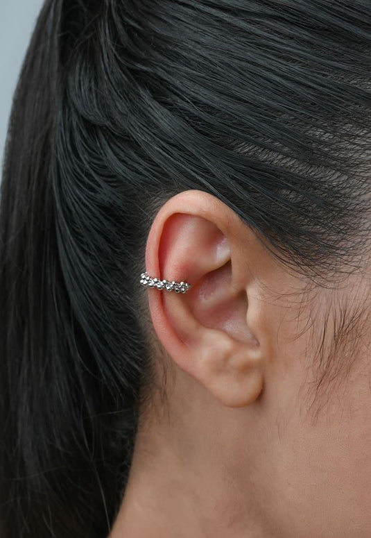 Brinco Piercing Argolinha de Bolinhas Prata 925