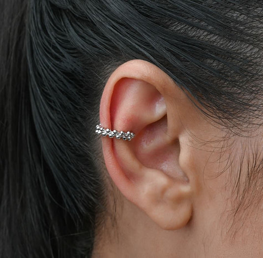 Brinco Piercing Argolinha de Bolinhas Prata 925