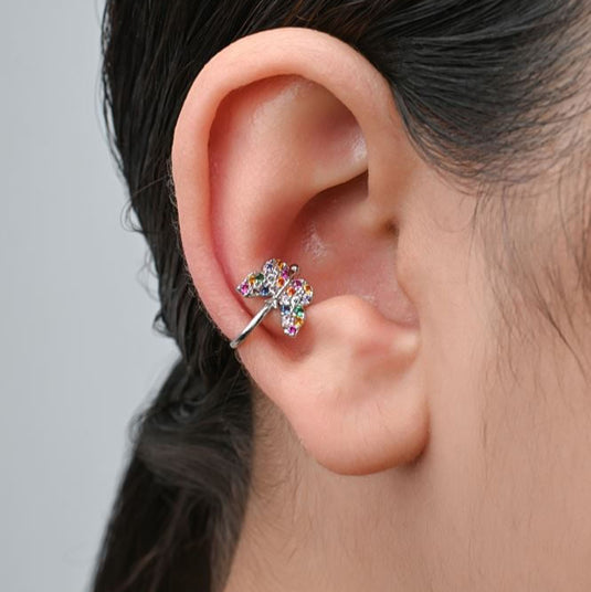 Brinco Piercing Borboleta com Pedras Sintéticas em Prata 925