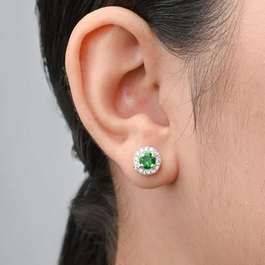 Brinco Ponto de Luz Verde em Prata 925