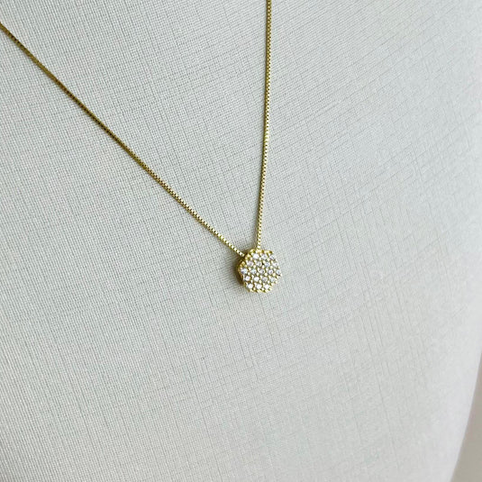 Corrente Veneziana Ouro 18K com Pingente Sextavado Cravejado