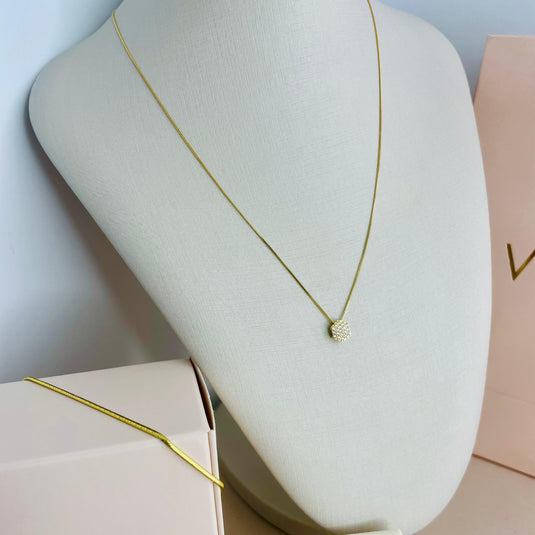 Corrente Veneziana Ouro 18K com Pingente Sextavado Cravejado