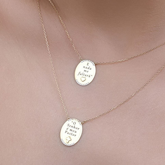 Escapulário Composer 2 Placas 45cm 40cm Ouro 18k