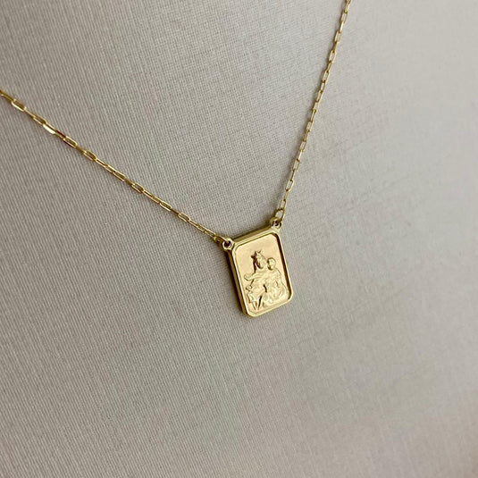 Escapulário Pequeno Duas Faces com Corrente Elo Alongado 45cm em Ouro 18k