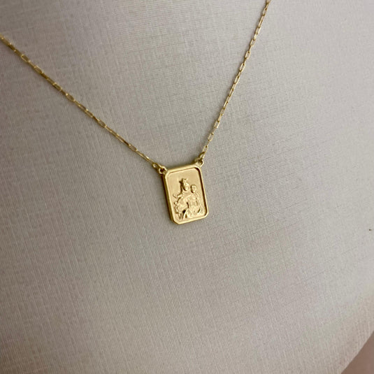Escapulário Pequeno Duas Faces com Corrente Elo Alongado 45cm em Ouro 18k5