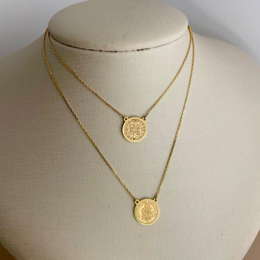 Escapulário São Bento com Placas Redondas a Laser e Corrente de 60cm em Ouro 18k2