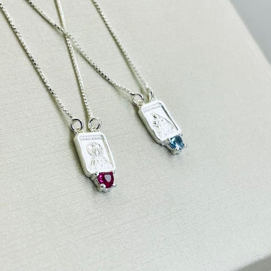 Escapulário Tradicional Pedra Colorida 60cm Prata 925