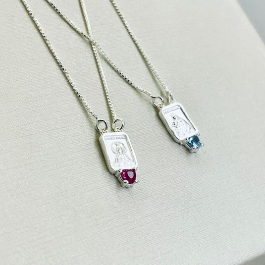 Escapulário Tradicional Pedra Colorida 60cm Prata 925