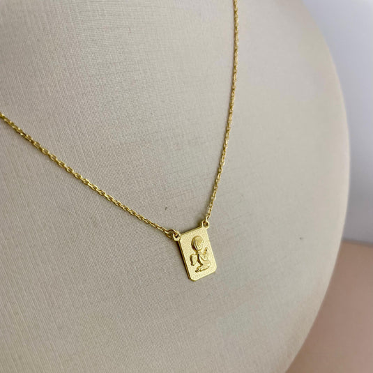 Escapulário Uma Face Anjo com Cruz em Corrente Elo Alongado 40cm em Ouro 18k