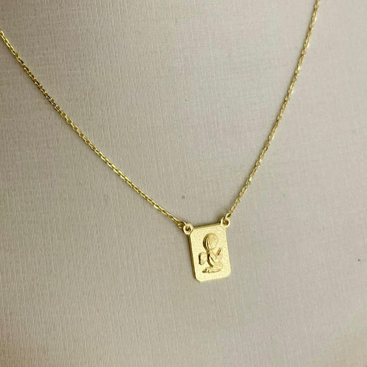 Escapulário Uma Face Anjo com Cruz em Corrente Elo Alongado 40cm em Ouro 18k1