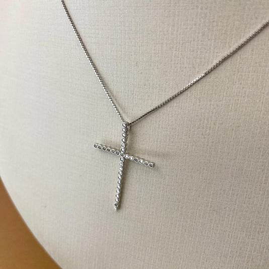 Gargantilha Cruz Palito Cravejada Zircônia 45cm Prata 925