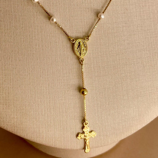 Gargantilha Terço Pérola Coreana Nossa Senhora das Graças7